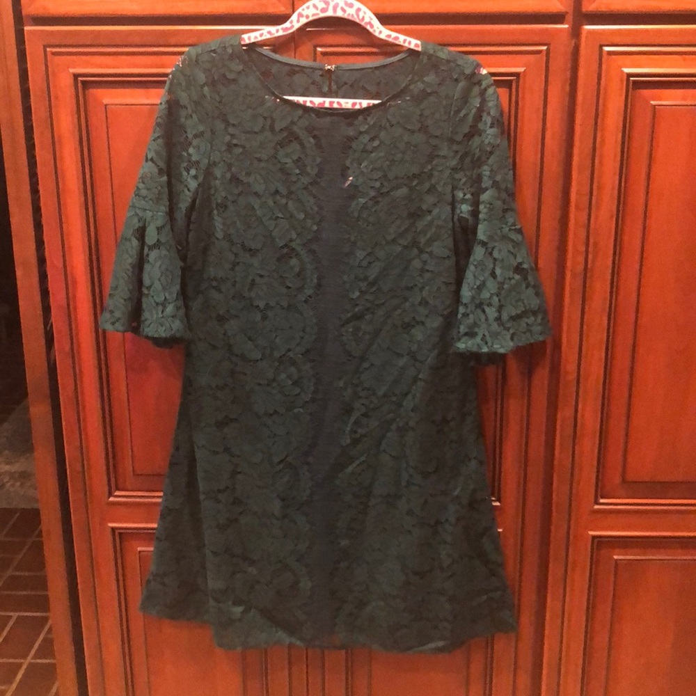 NWT Green Lace Overlay Dress with 3/4 Bell Sleeve